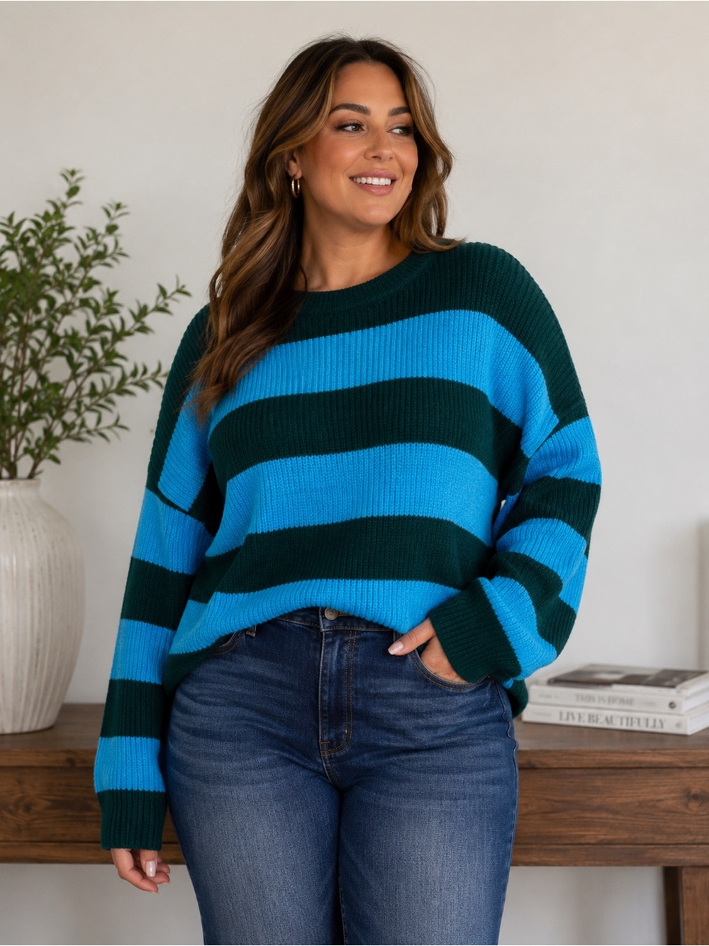 Macy’s On 34th Women’s Plus Sweater Size 1X Chunky Striped NEW # M636-B